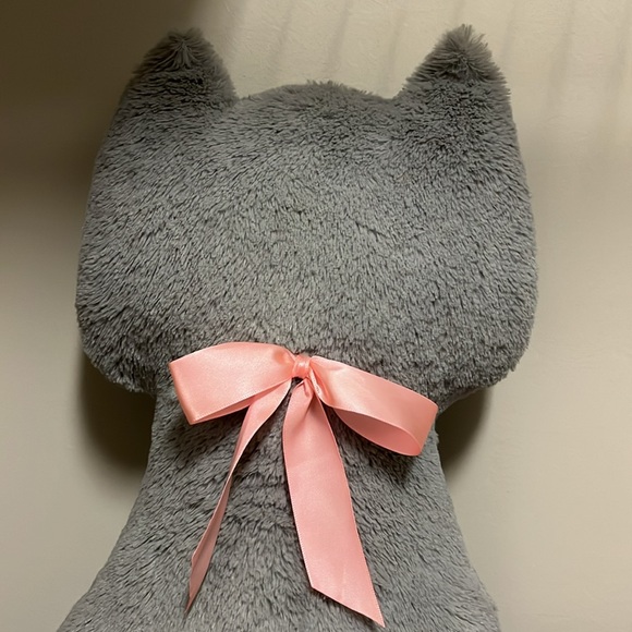 Gray Cat With Pink Bow Silhouette Decorative Plush Pillow - Picture 2 of 6
